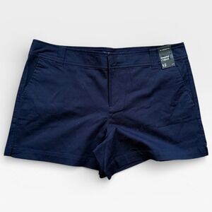NY Essential Women's Hampton 4 Inch Twill Shorts Navy Blue Size 12 New With Tags